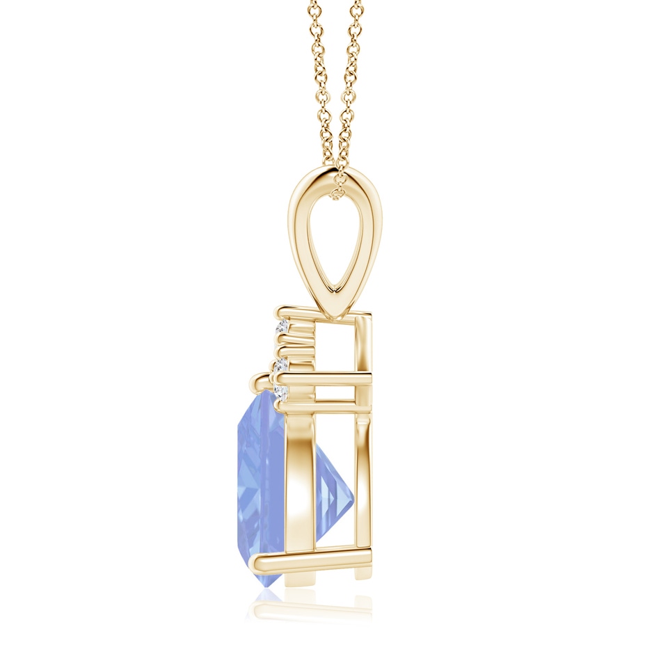 8mm A Trillion Tanzanite Solitaire Pendant with Trio Diamonds in Yellow Gold side-1