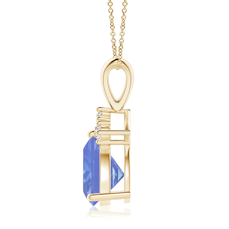 8mm AA Trillion Tanzanite Solitaire Pendant with Trio Diamonds in Yellow Gold side-1