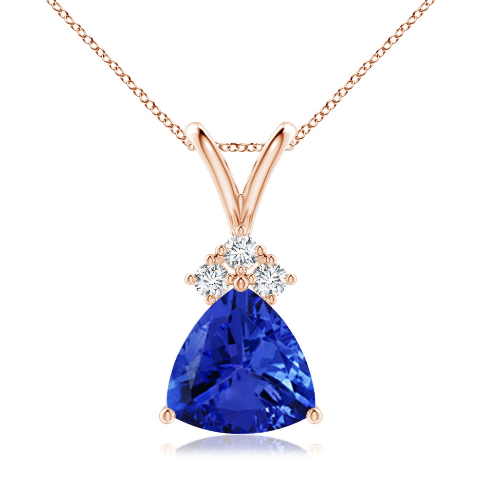 8mm AAA Trillion Tanzanite Solitaire Pendant with Trio Diamonds in Rose Gold 
