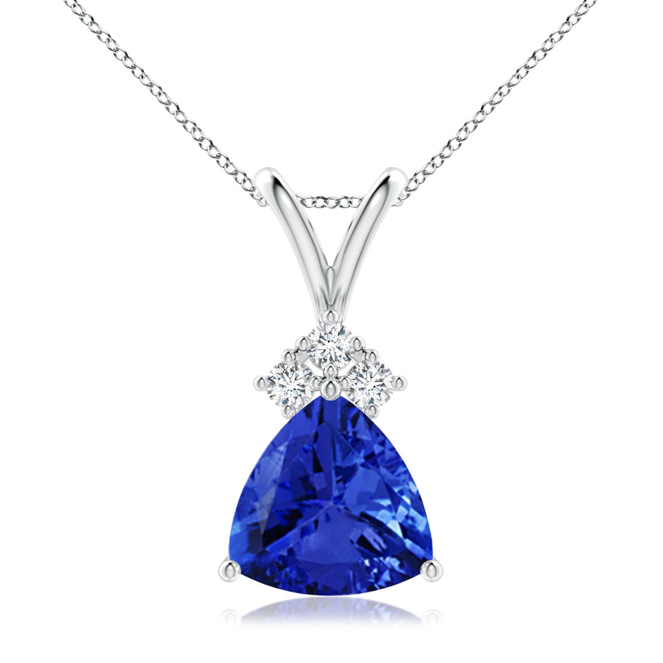 8mm AAA Trillion Tanzanite Solitaire Pendant with Trio Diamonds in White Gold 