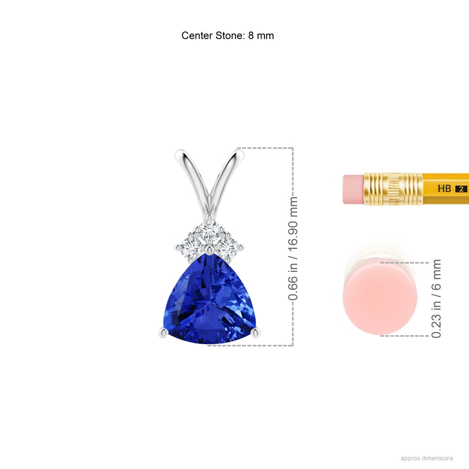 8mm AAA Trillion Tanzanite Solitaire Pendant with Trio Diamonds in White Gold ruler