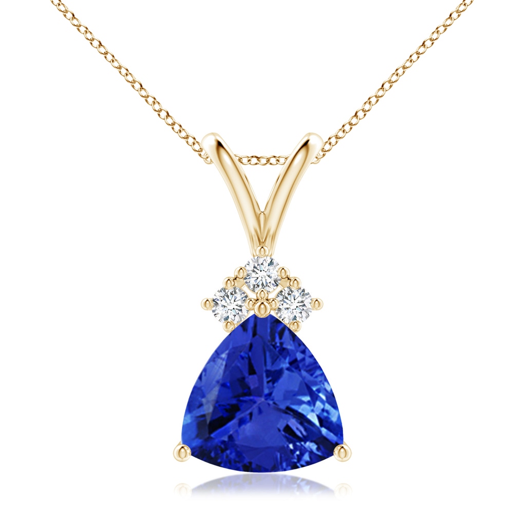 8mm AAA Trillion Tanzanite Solitaire Pendant with Trio Diamonds in Yellow Gold