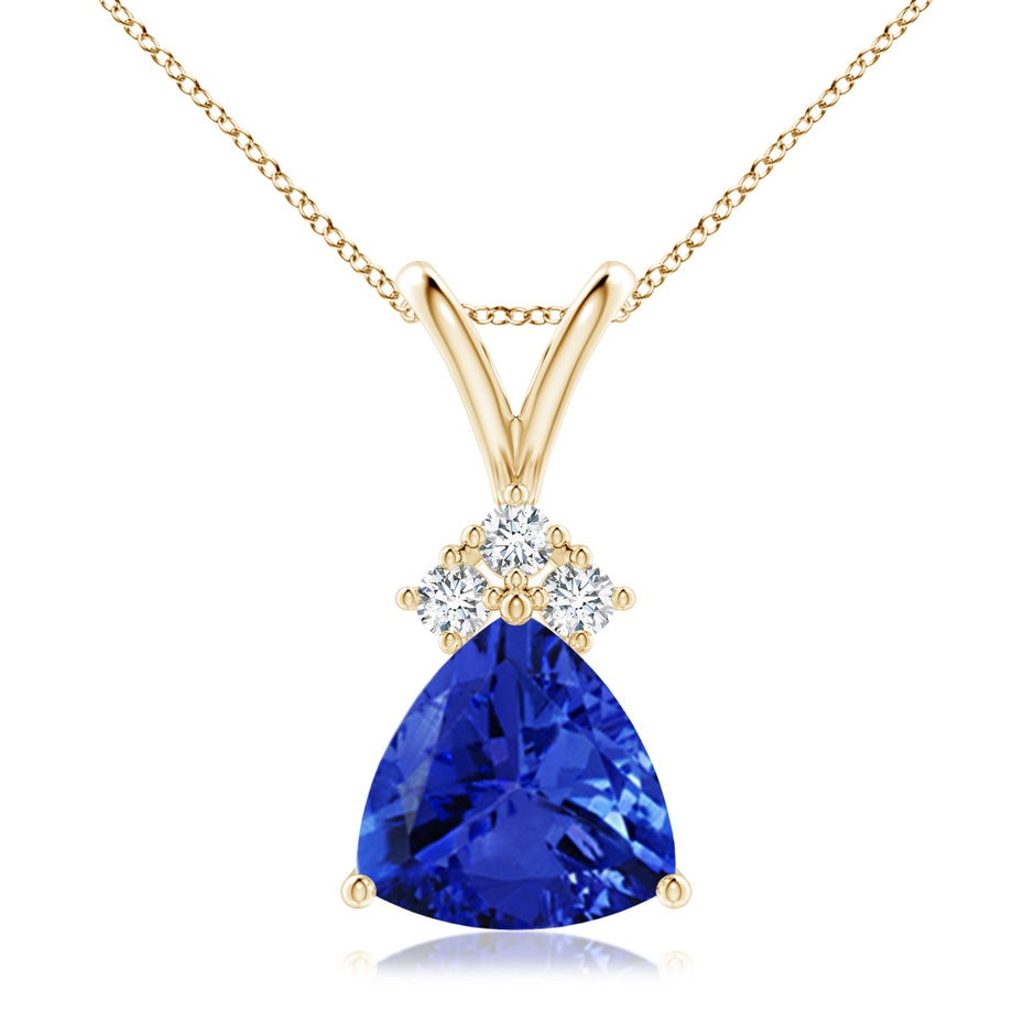 8mm AAA Trillion Tanzanite Solitaire Pendant with Trio Diamonds in Yellow Gold 