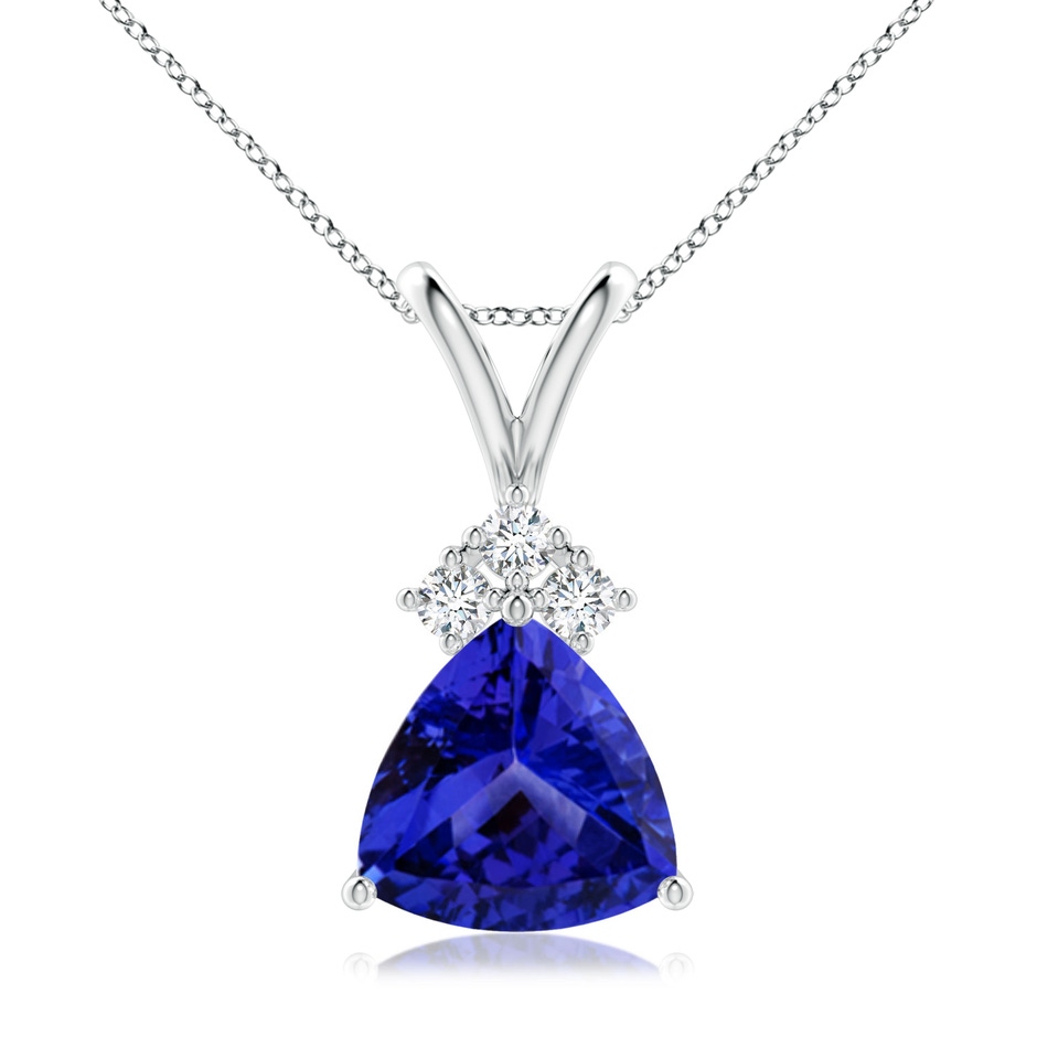 8mm AAAA Trillion Tanzanite Solitaire Pendant with Trio Diamonds in White Gold 