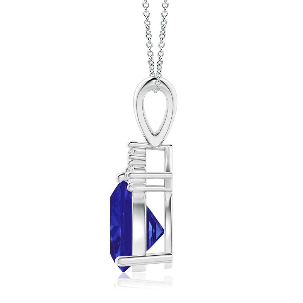 8mm AAAA Trillion Tanzanite Solitaire Pendant with Trio Diamonds in White Gold - side_1