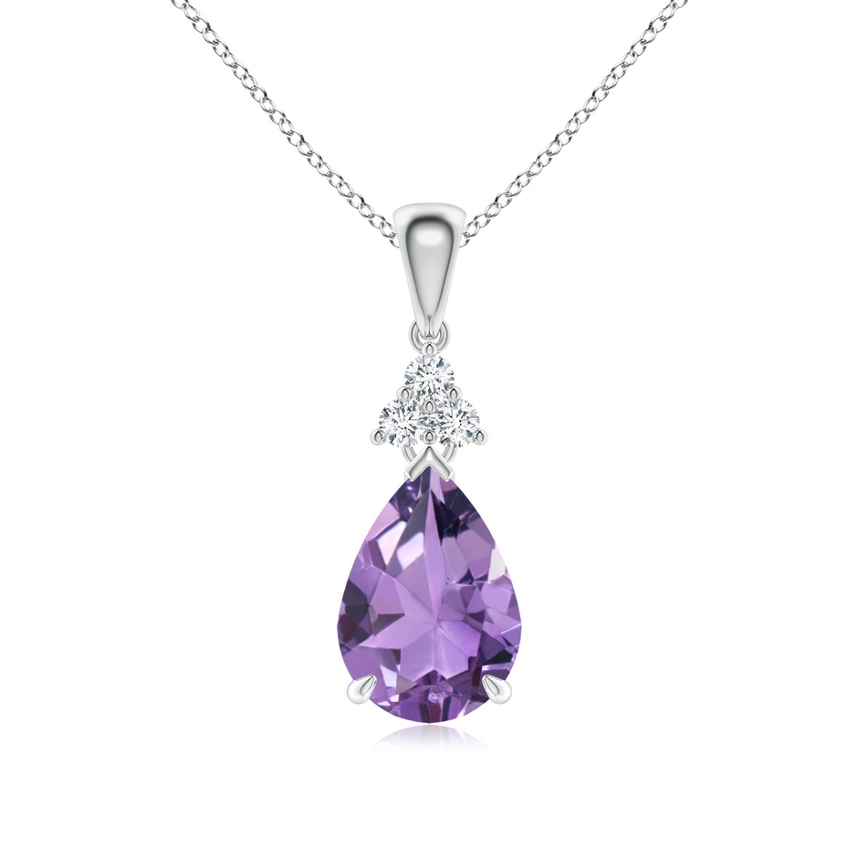 10x7mm A Claw-Set Amethyst Drop Pendant with Trio Diamonds in P950 Platinum 