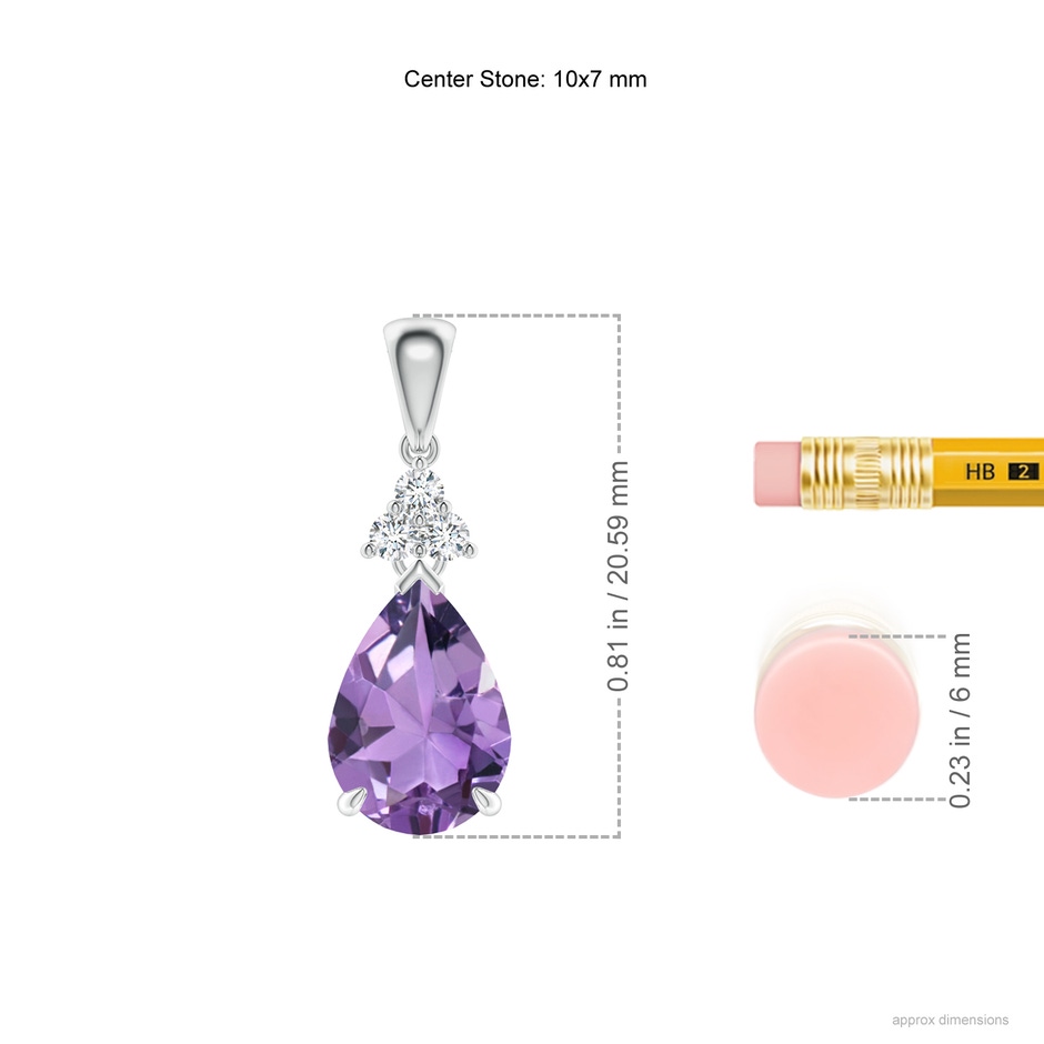 10x7mm A Claw-Set Amethyst Drop Pendant with Trio Diamonds in P950 Platinum ruler
