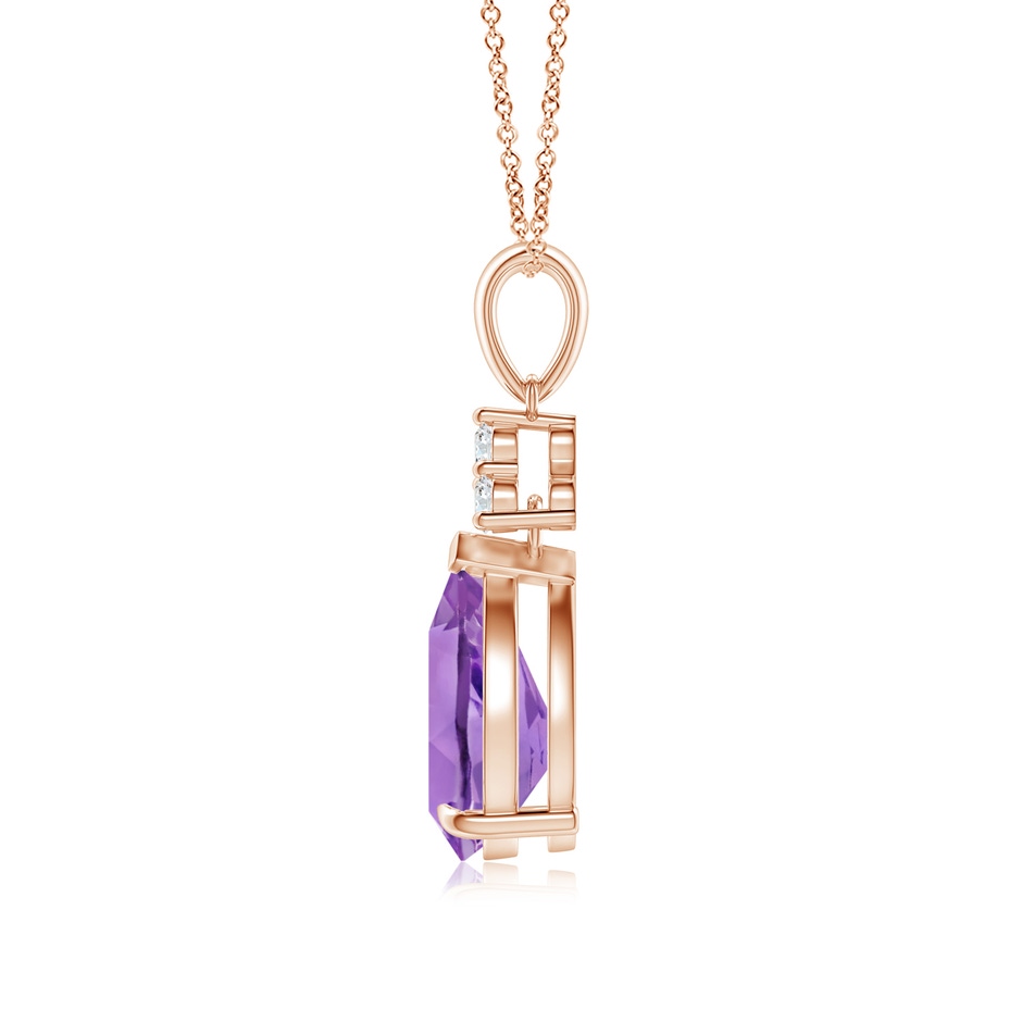 10x7mm A Claw-Set Amethyst Drop Pendant with Trio Diamonds in Rose Gold side-1