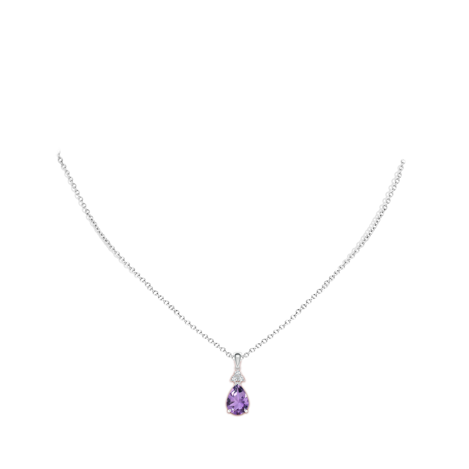10x7mm A Claw-Set Amethyst Drop Pendant with Trio Diamonds in White Gold body-neck