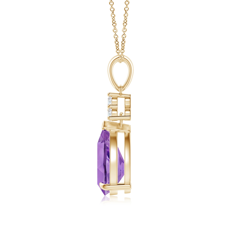 10x7mm A Claw-Set Amethyst Drop Pendant with Trio Diamonds in Yellow Gold side-1