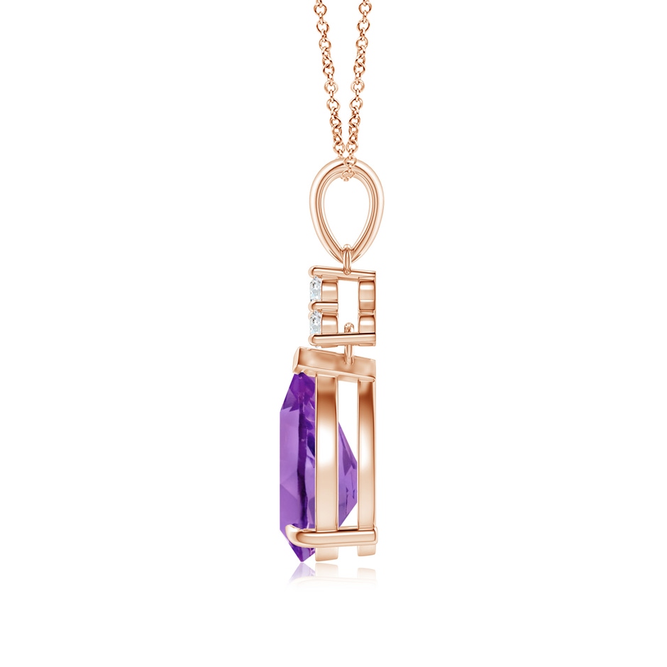 10x7mm AA Claw-Set Amethyst Drop Pendant with Trio Diamonds in Rose Gold side-1
