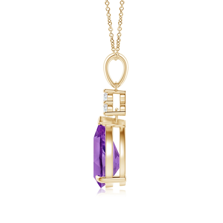 10x7mm AA Claw-Set Amethyst Drop Pendant with Trio Diamonds in Yellow Gold side-1