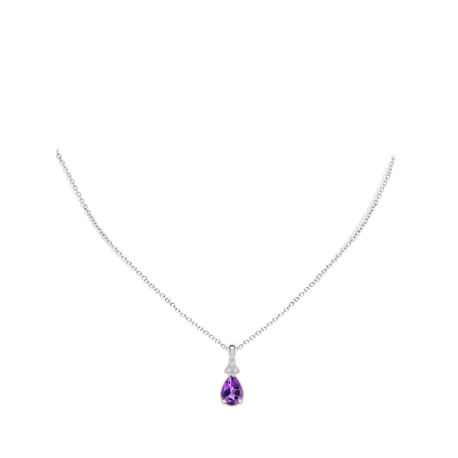 10x7mm AAA Claw-Set Amethyst Drop Pendant with Trio Diamonds in P950 Platinum body-neck