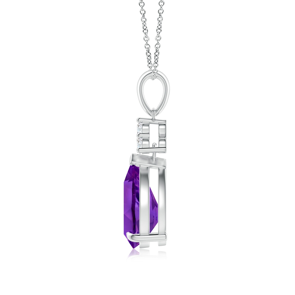 10x7mm AAAA Claw-Set Amethyst Drop Pendant with Trio Diamonds in White Gold - side_1