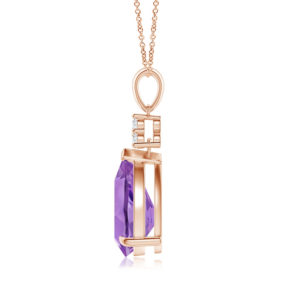 12x8mm A Claw-Set Amethyst Drop Pendant with Trio Diamonds in Rose Gold side-1