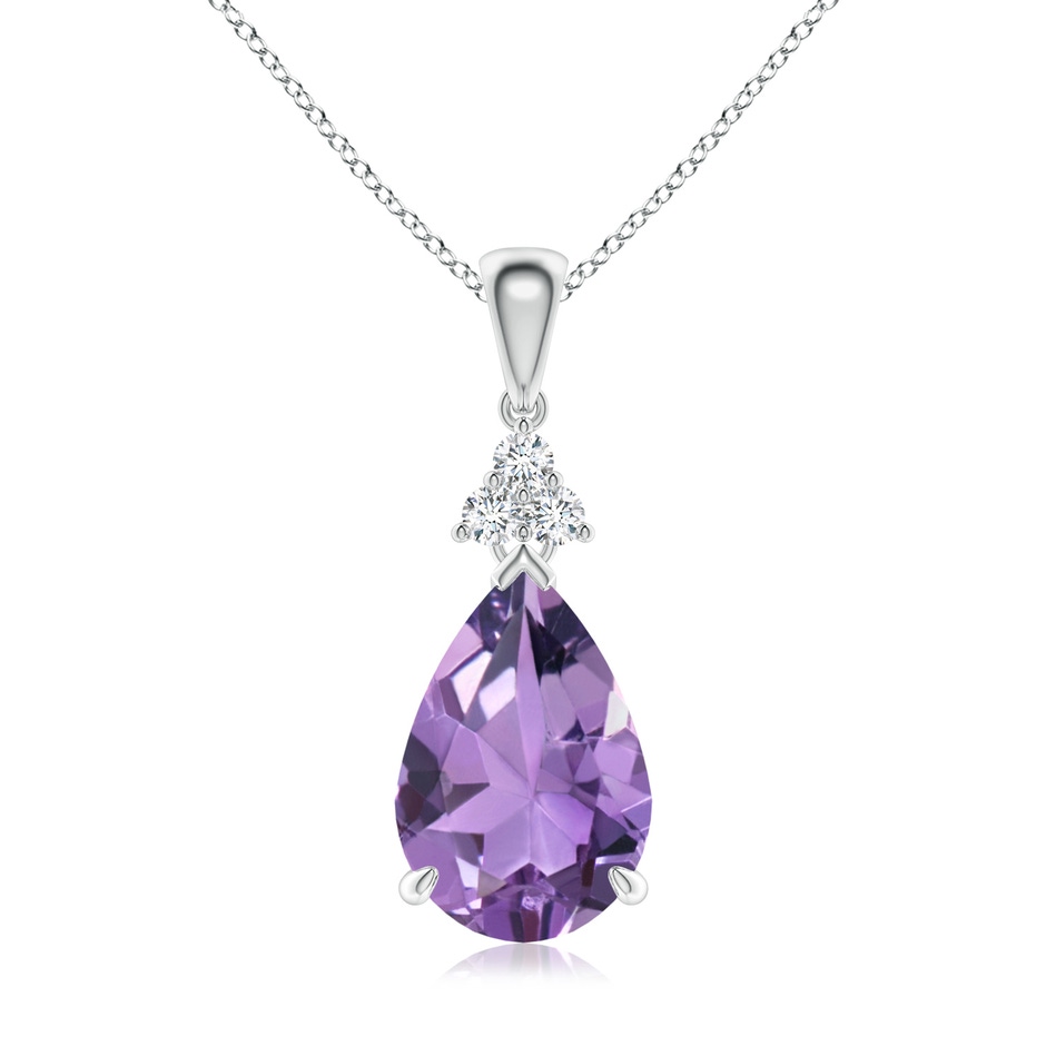 12x8mm A Claw-Set Amethyst Drop Pendant with Trio Diamonds in White Gold 