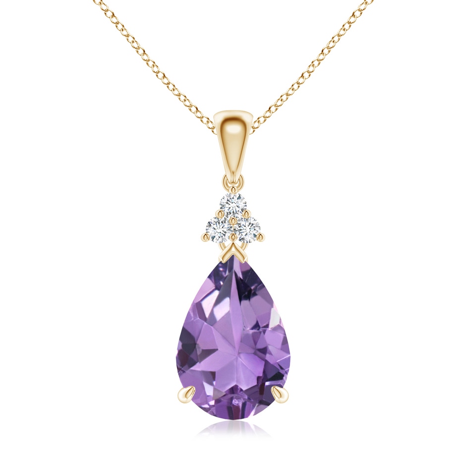 12x8mm A Claw-Set Amethyst Drop Pendant with Trio Diamonds in Yellow Gold 