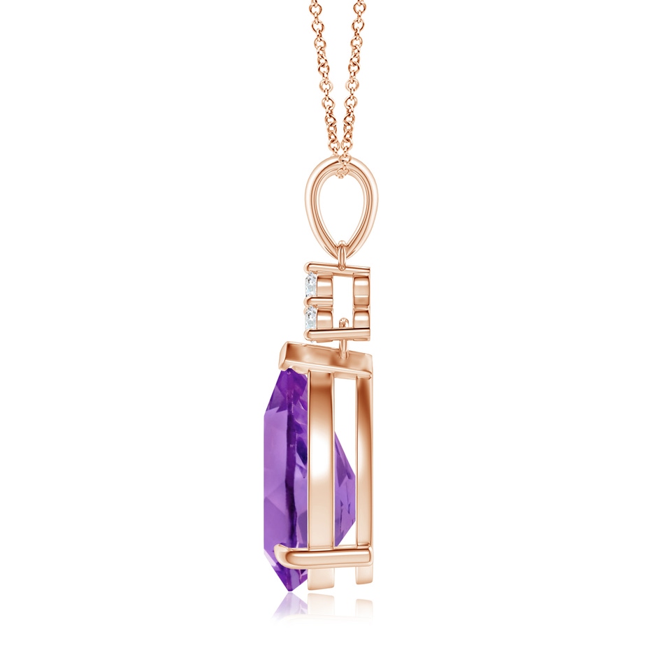 12x8mm AA Claw-Set Amethyst Drop Pendant with Trio Diamonds in Rose Gold side-1
