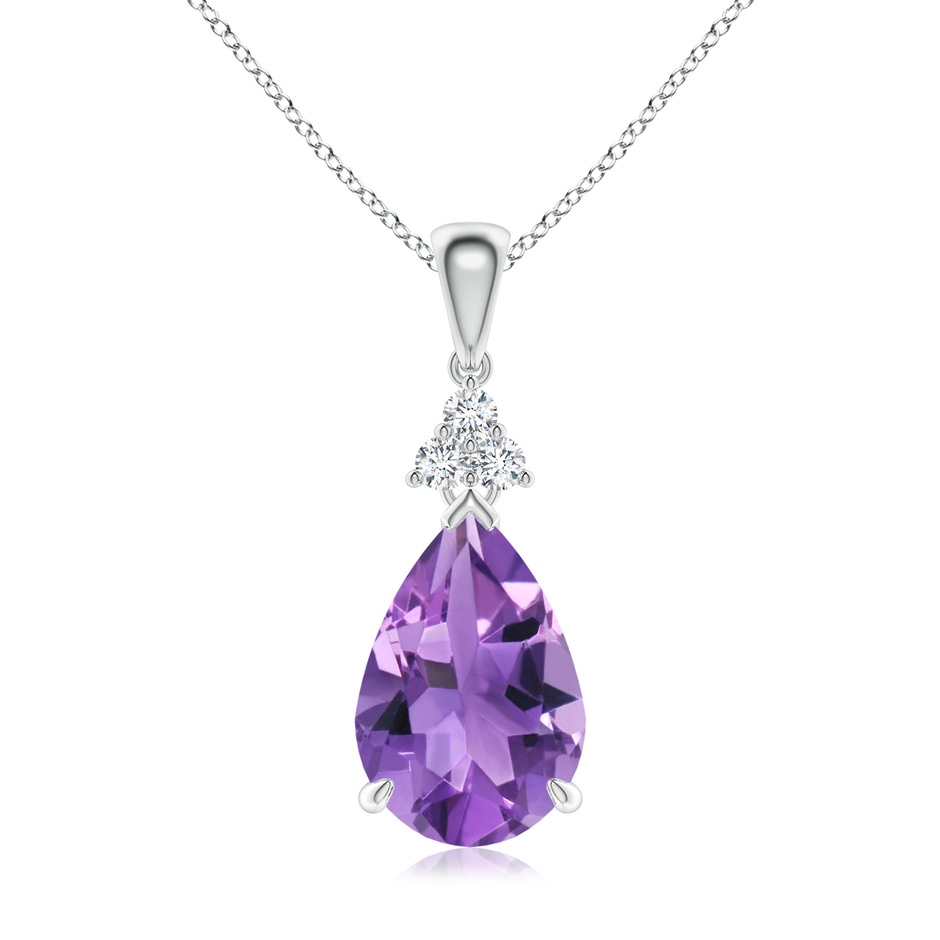 12x8mm AA Claw-Set Amethyst Drop Pendant with Trio Diamonds in White Gold 