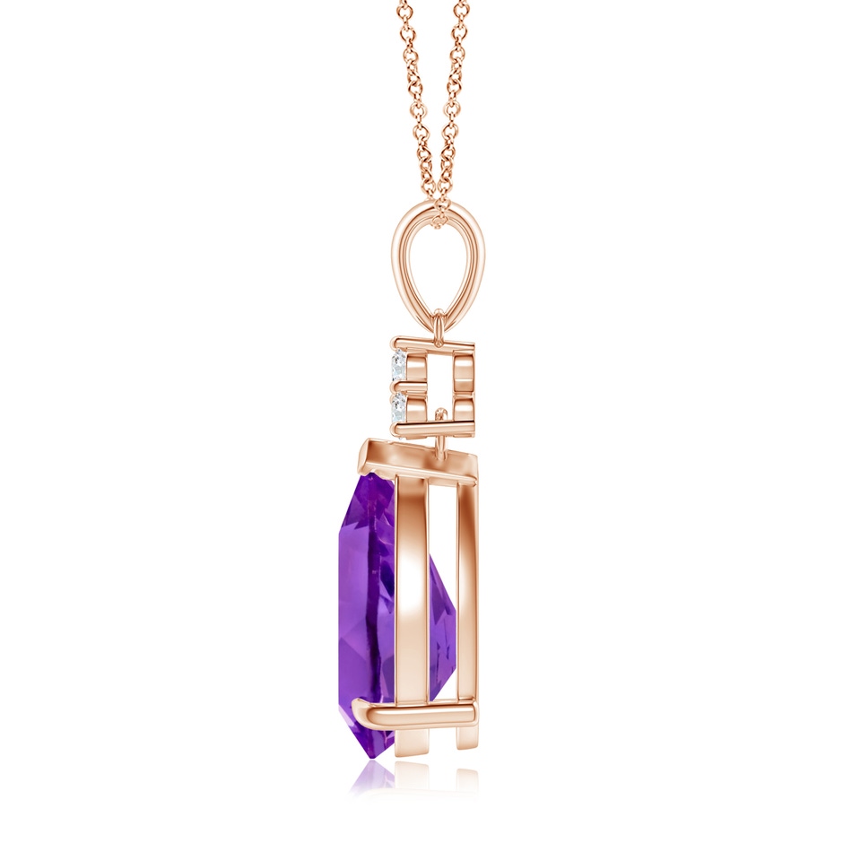 12x8mm AAA Claw-Set Amethyst Drop Pendant with Trio Diamonds in Rose Gold side-1