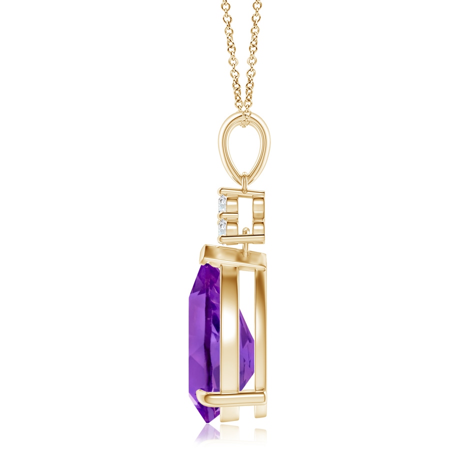 12x8mm AAA Claw-Set Amethyst Drop Pendant with Trio Diamonds in Yellow Gold side-1