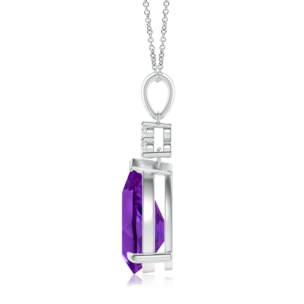 12x8mm AAAA Claw-Set Amethyst Drop Pendant with Trio Diamonds in White Gold Side-1