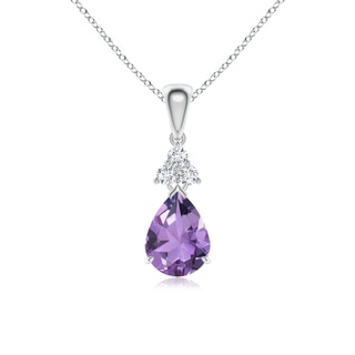 8x6mm A Claw-Set Amethyst Drop Pendant with Trio Diamonds in P950 Platinum