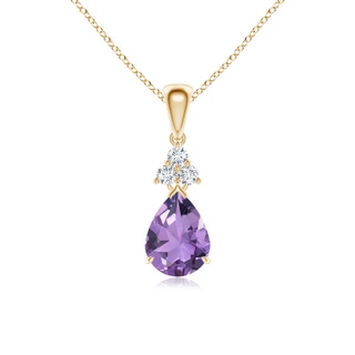 8x6mm A Claw-Set Amethyst Drop Pendant with Trio Diamonds in Yellow Gold