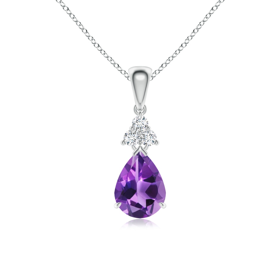 8x6mm AAA Claw-Set Amethyst Drop Pendant with Trio Diamonds in P950 Platinum 