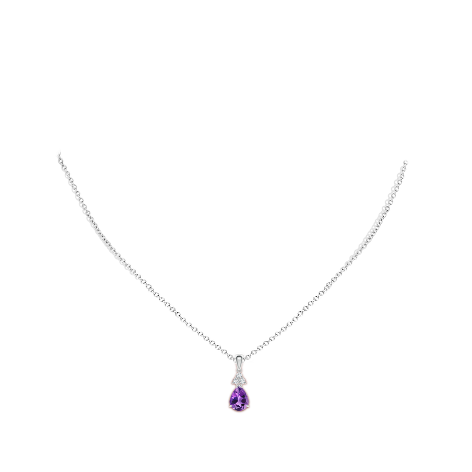 8x6mm AAA Claw-Set Amethyst Drop Pendant with Trio Diamonds in P950 Platinum body-neck