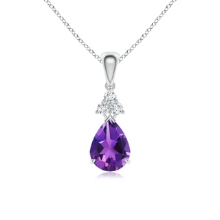 8x6mm AAAA Claw-Set Amethyst Drop Pendant with Trio Diamonds in P950 Platinum