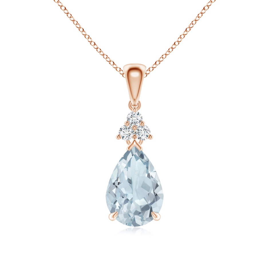 10x7mm A Claw-Set Aquamarine Drop Pendant with Trio Diamonds in Rose Gold 