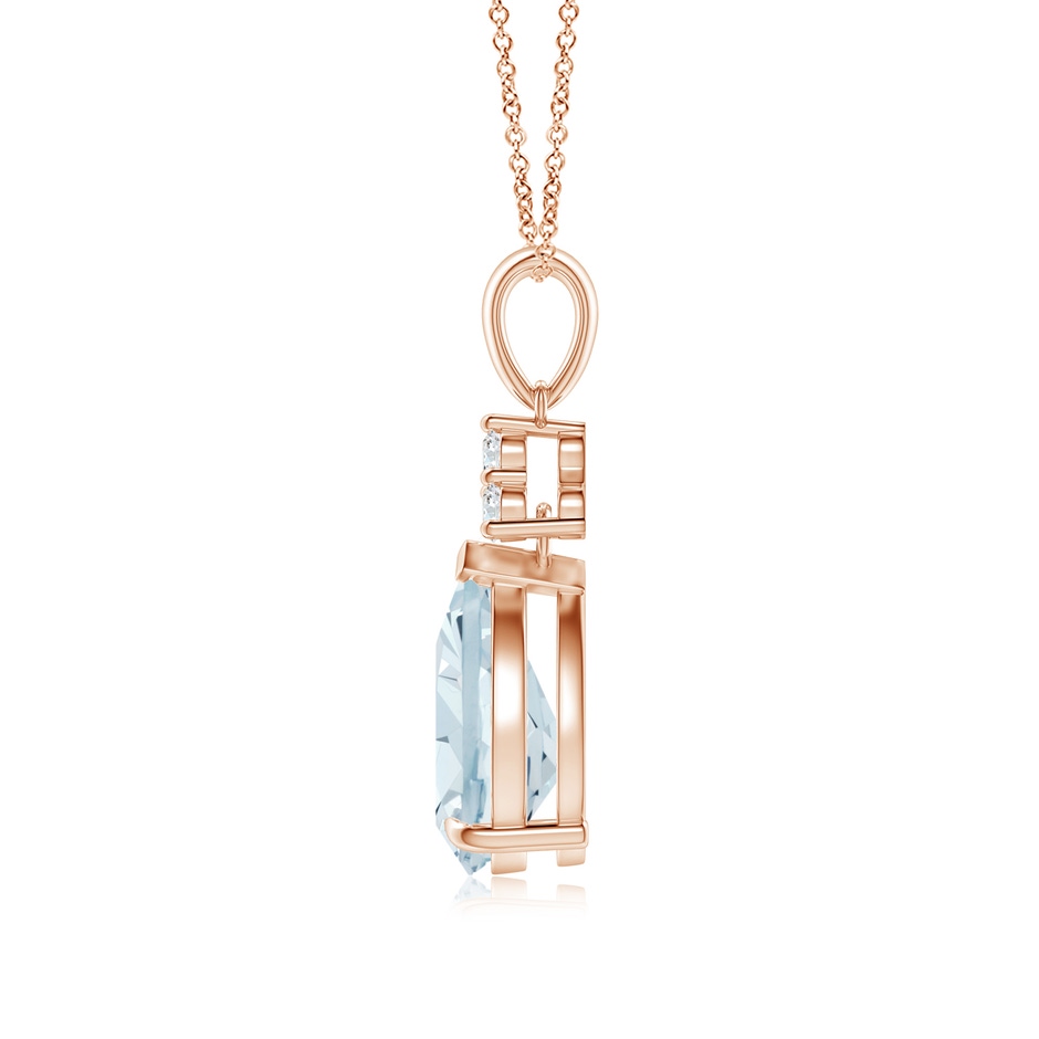10x7mm A Claw-Set Aquamarine Drop Pendant with Trio Diamonds in Rose Gold side-1