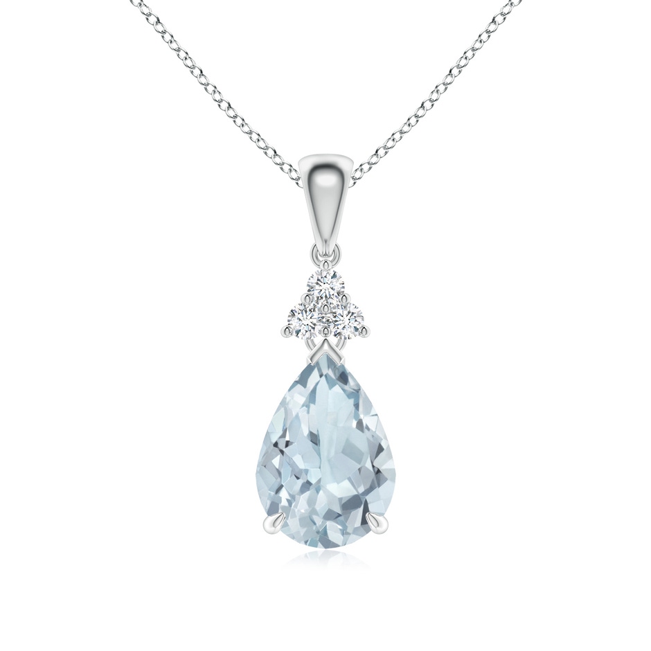 10x7mm A Claw-Set Aquamarine Drop Pendant with Trio Diamonds in White Gold 