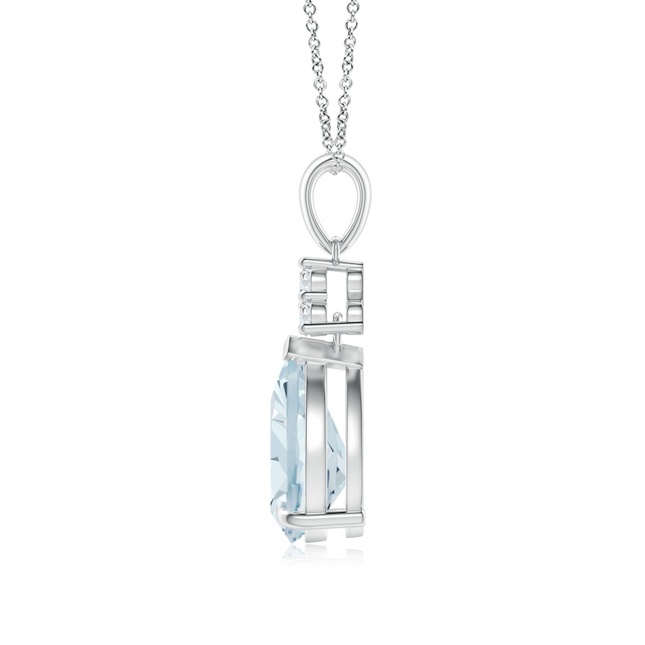 10x7mm A Claw-Set Aquamarine Drop Pendant with Trio Diamonds in White Gold side-1