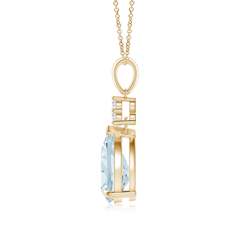 10x7mm A Claw-Set Aquamarine Drop Pendant with Trio Diamonds in Yellow Gold side-1