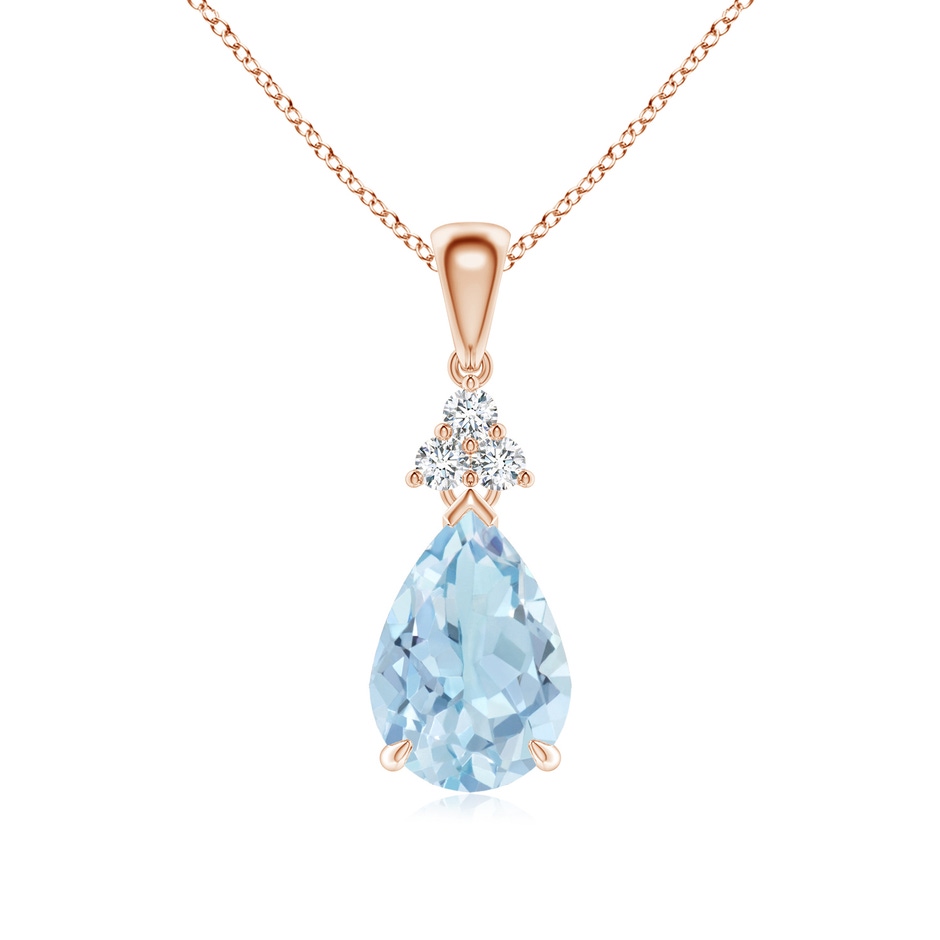 10x7mm AA Claw-Set Aquamarine Drop Pendant with Trio Diamonds in Rose Gold 