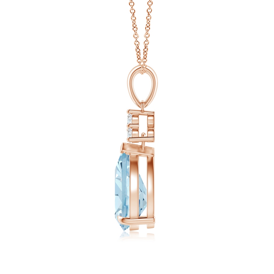10x7mm AA Claw-Set Aquamarine Drop Pendant with Trio Diamonds in Rose Gold side-1