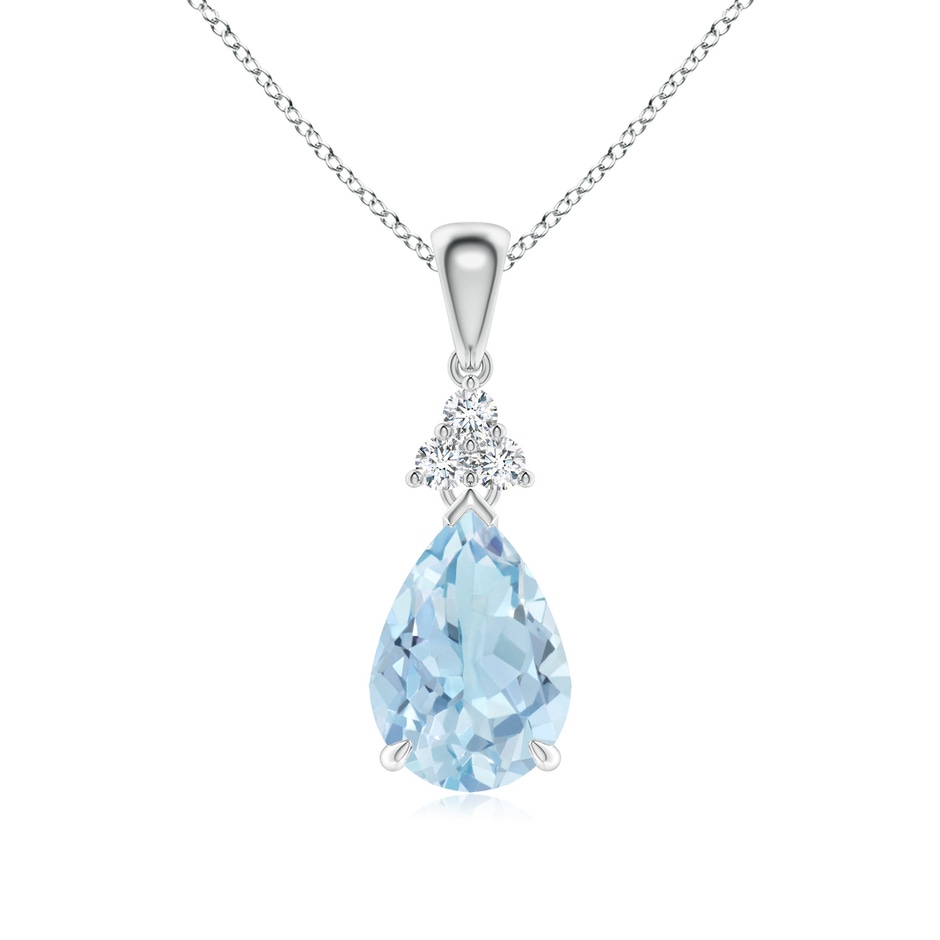 10x7mm AA Claw-Set Aquamarine Drop Pendant with Trio Diamonds in White Gold 