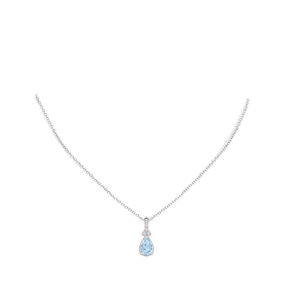 10x7mm AA Claw-Set Aquamarine Drop Pendant with Trio Diamonds in White Gold body-neck