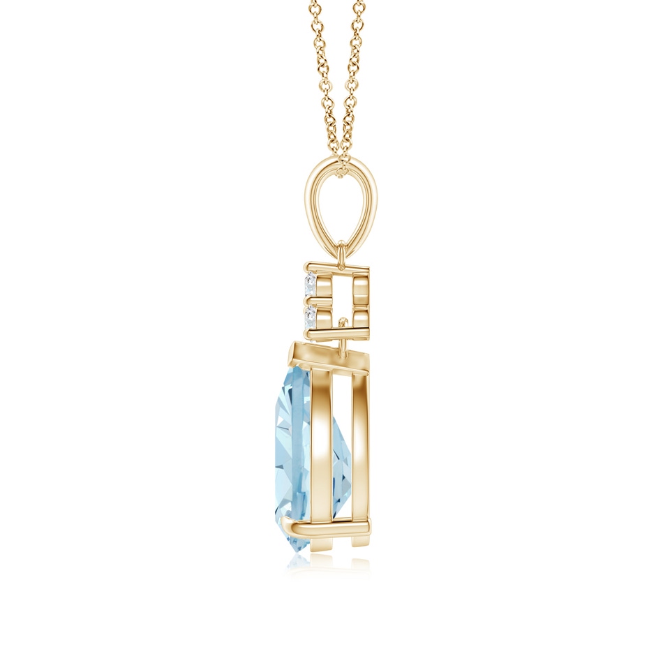 10x7mm AA Claw-Set Aquamarine Drop Pendant with Trio Diamonds in Yellow Gold side-1