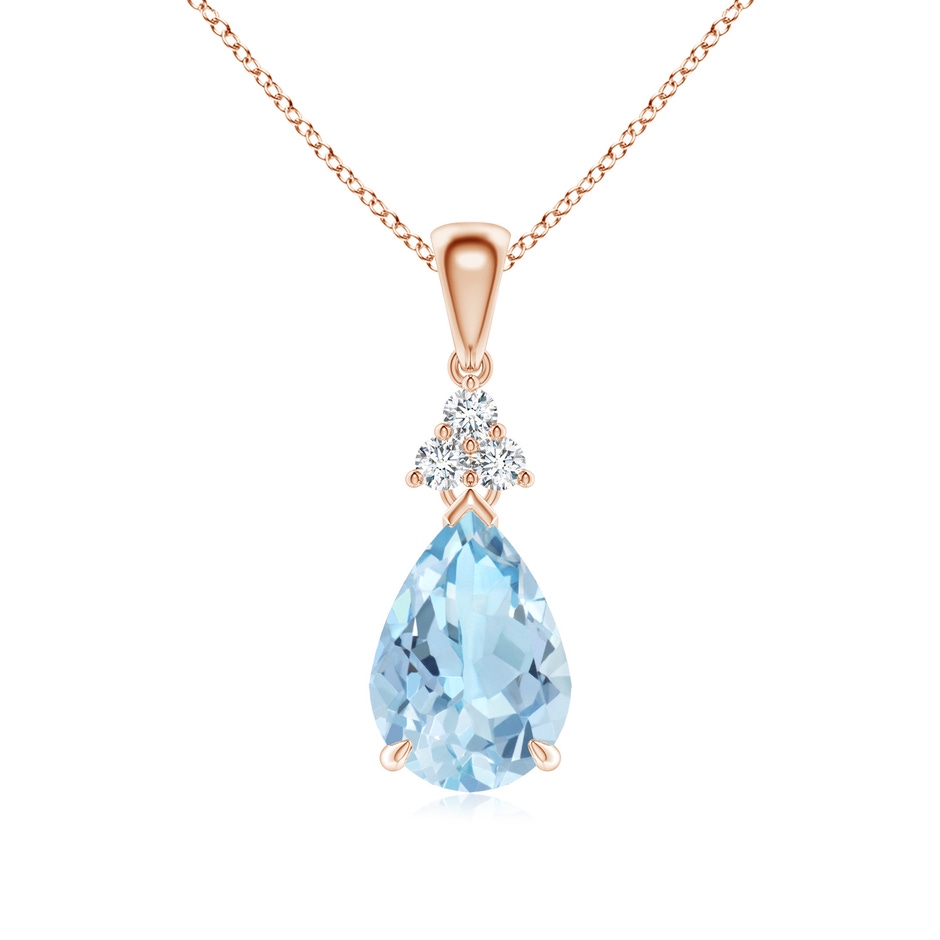 10x7mm AAA Claw-Set Aquamarine Drop Pendant with Trio Diamonds in Rose Gold 