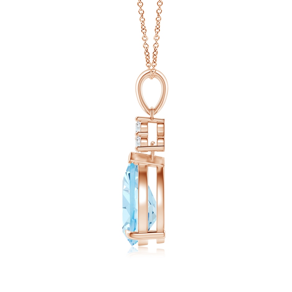 10x7mm AAA Claw-Set Aquamarine Drop Pendant with Trio Diamonds in Rose Gold side-1