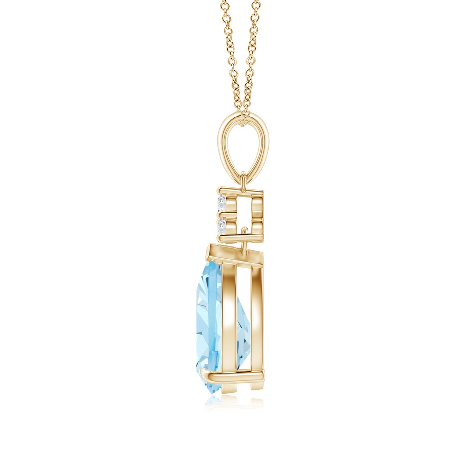 10x7mm AAA Claw-Set Aquamarine Drop Pendant with Trio Diamonds in Yellow Gold side-1