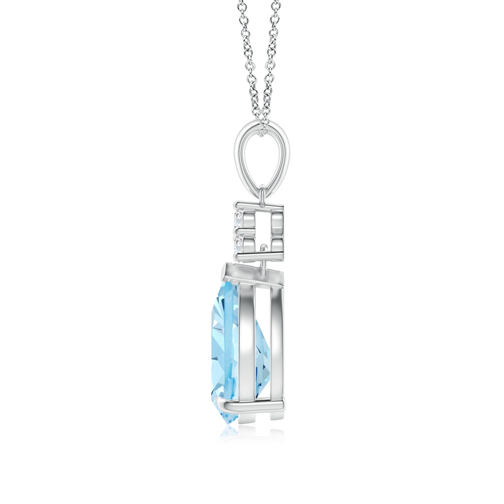 10x7mm AAAA Claw-Set Aquamarine Drop Pendant with Trio Diamonds in P950 Platinum - side_1