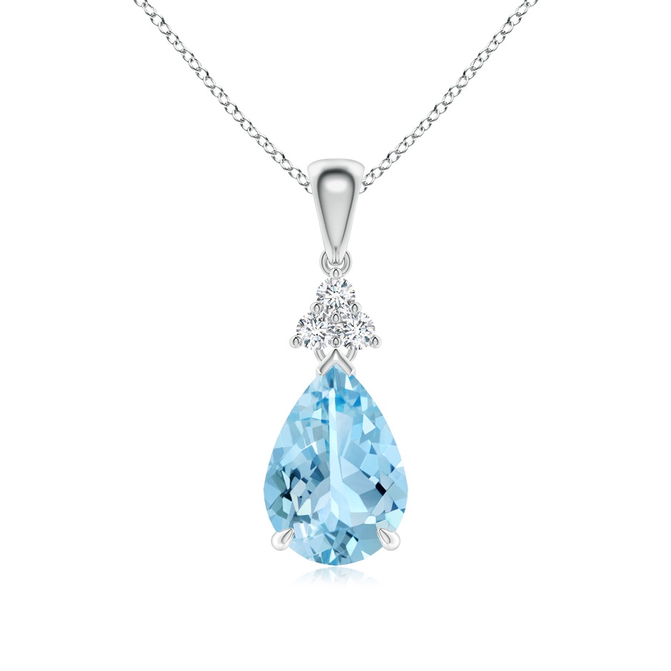 10x7mm AAAA Claw-Set Aquamarine Drop Pendant with Trio Diamonds in White Gold 