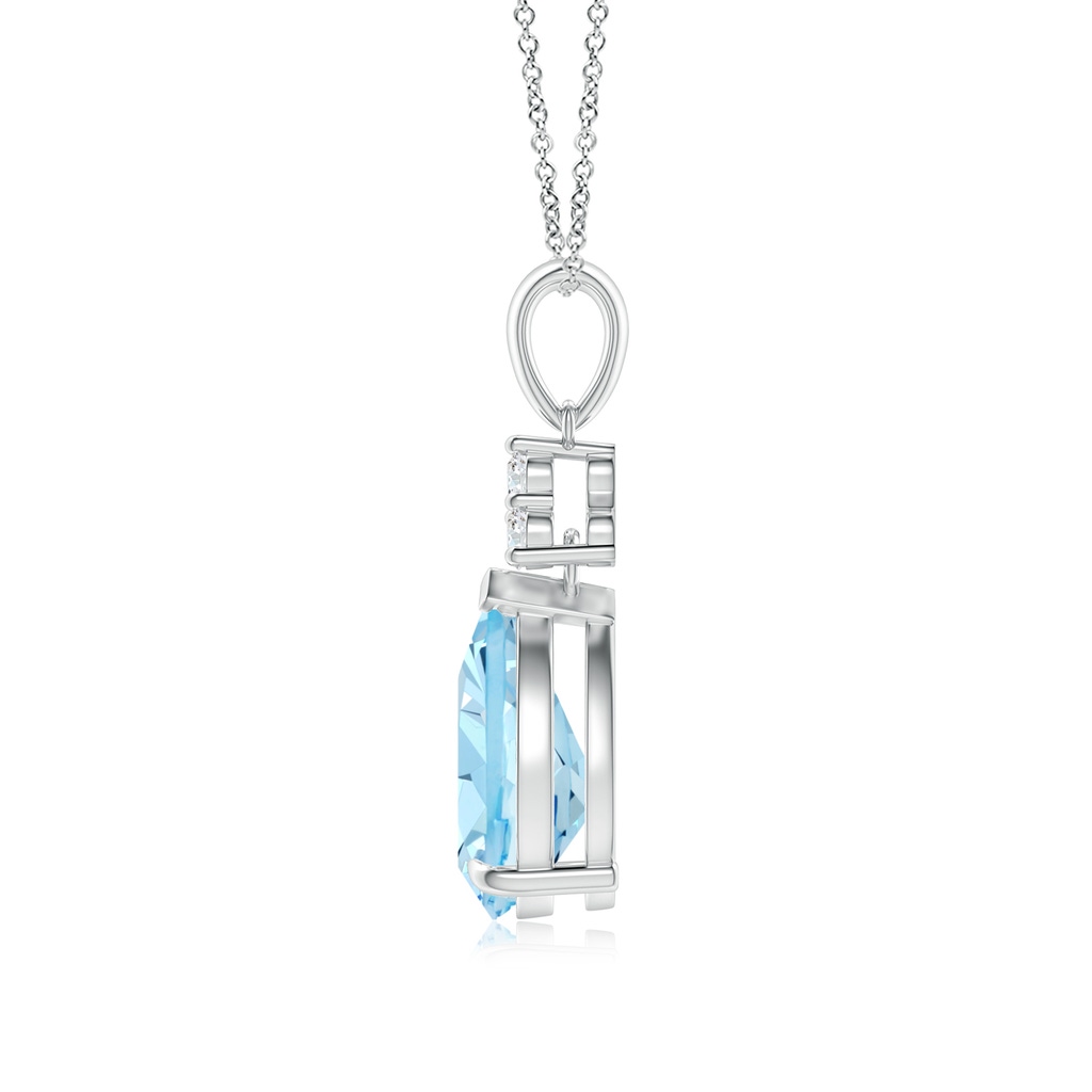 10x7mm AAAA Claw-Set Aquamarine Drop Pendant with Trio Diamonds in White Gold Side-1