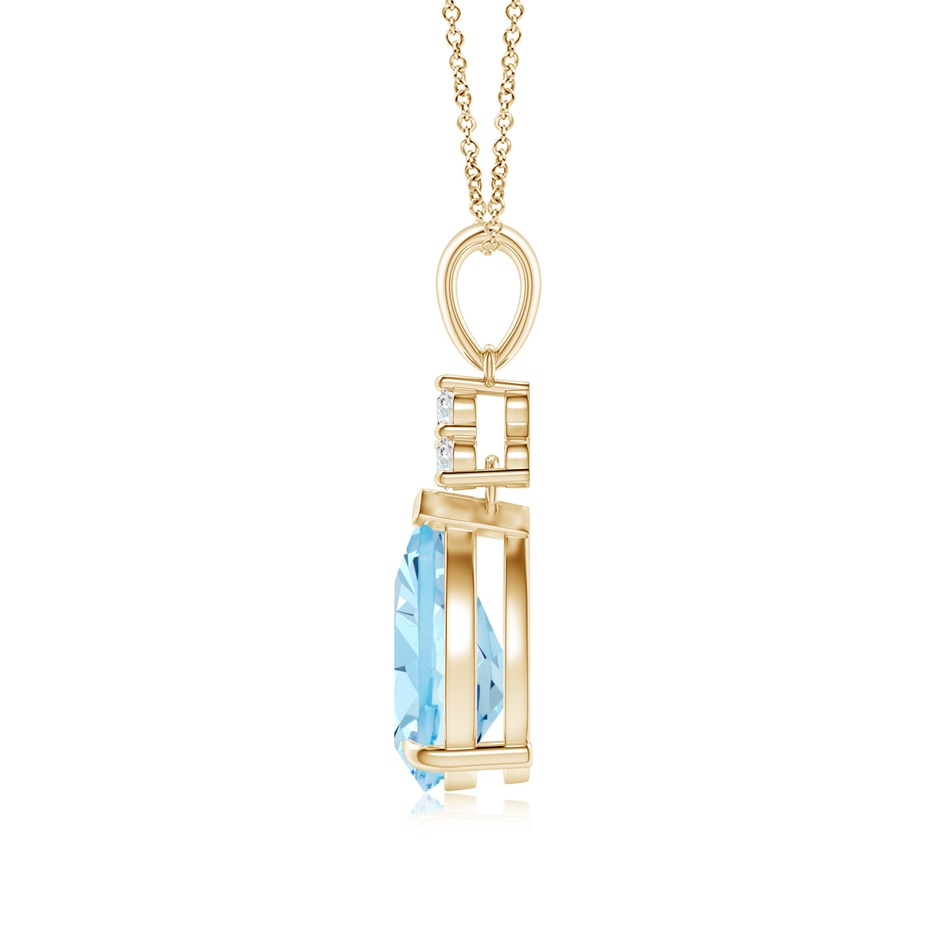10x7mm AAAA Claw-Set Aquamarine Drop Pendant with Trio Diamonds in Yellow Gold side-1