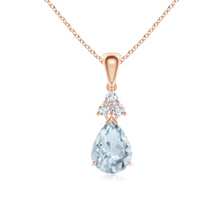 8x6mm A Claw-Set Aquamarine Drop Pendant with Trio Diamonds in 9K Rose Gold