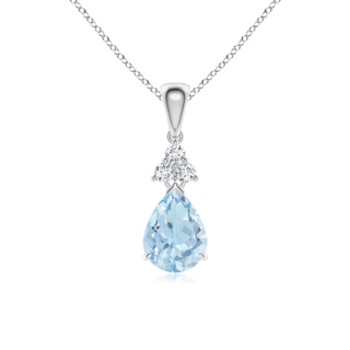 8x6mm AA Claw-Set Aquamarine Drop Pendant with Trio Diamonds in White Gold